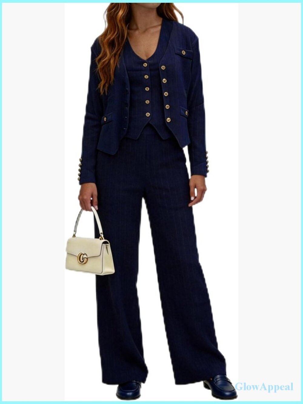 Ribbed Knit 3-Piece Set Blazer Cardigan Camisole Wide Leg Pants